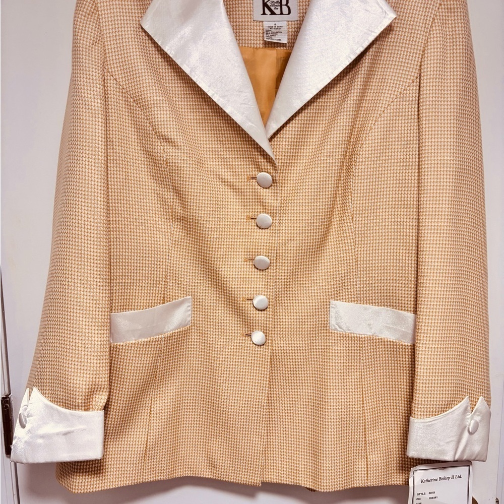Women's Yellow and Gold Blazer with White Satin Accents